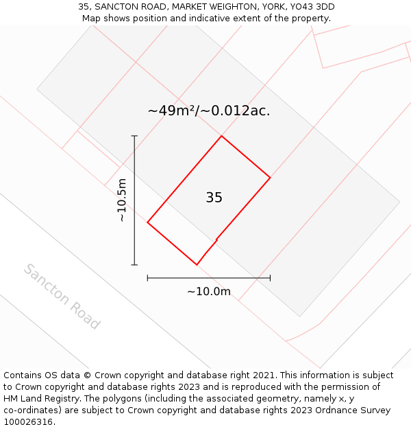 35, SANCTON ROAD, MARKET WEIGHTON, YORK, YO43 3DD: Plot and title map