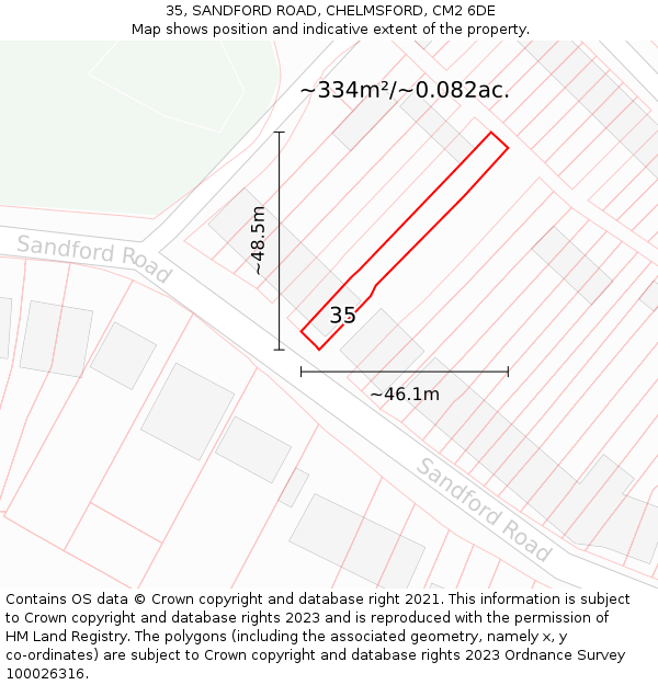35, SANDFORD ROAD, CHELMSFORD, CM2 6DE: Plot and title map