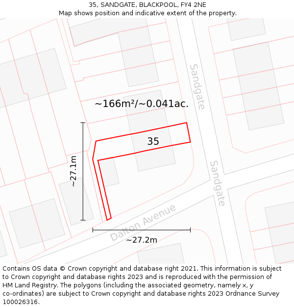 35, SANDGATE, BLACKPOOL, FY4 2NE: Plot and title map