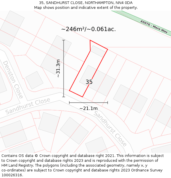 35, SANDHURST CLOSE, NORTHAMPTON, NN4 0DA: Plot and title map