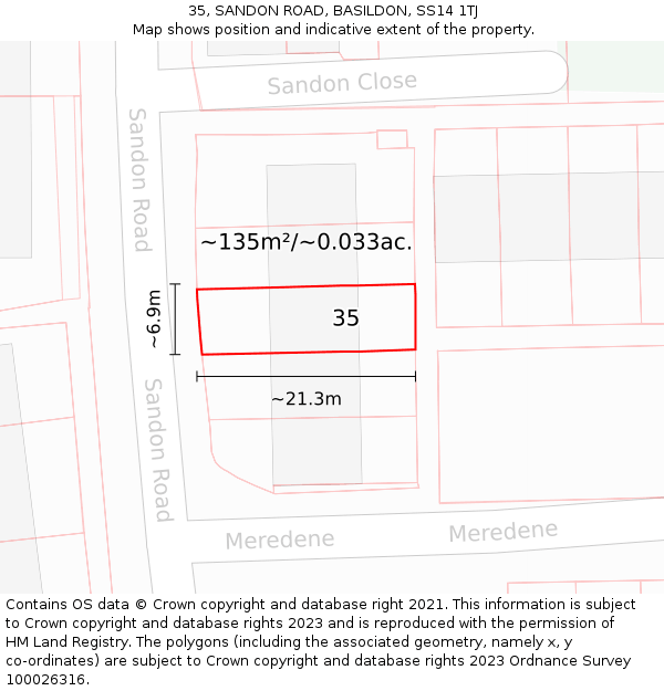 35, SANDON ROAD, BASILDON, SS14 1TJ: Plot and title map