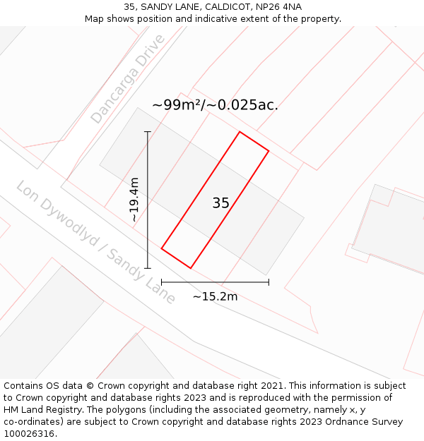 35, SANDY LANE, CALDICOT, NP26 4NA: Plot and title map