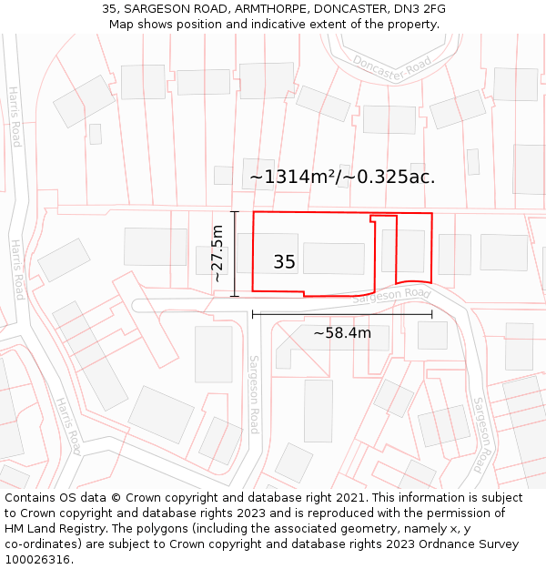 35, SARGESON ROAD, ARMTHORPE, DONCASTER, DN3 2FG: Plot and title map