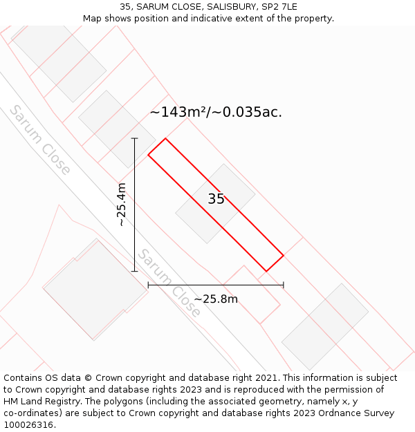 35, SARUM CLOSE, SALISBURY, SP2 7LE: Plot and title map
