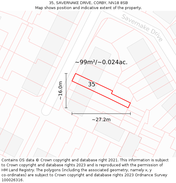 35, SAVERNAKE DRIVE, CORBY, NN18 8SB: Plot and title map