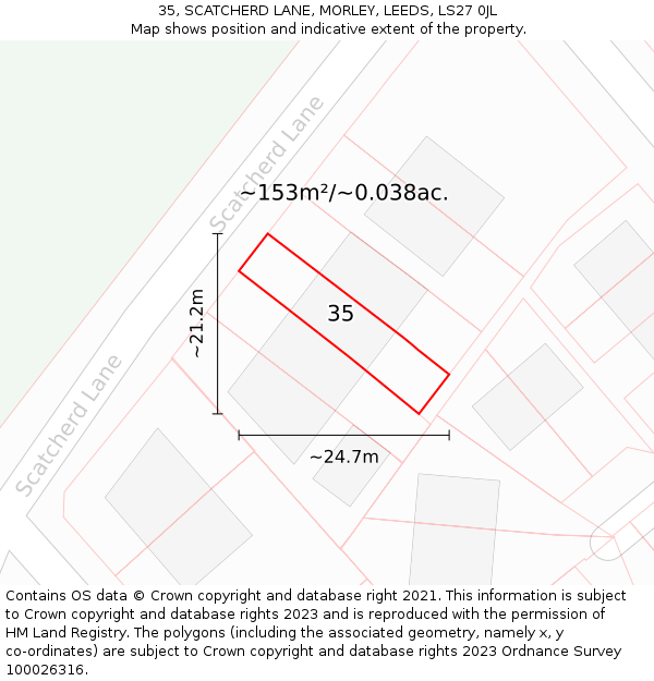 35, SCATCHERD LANE, MORLEY, LEEDS, LS27 0JL: Plot and title map