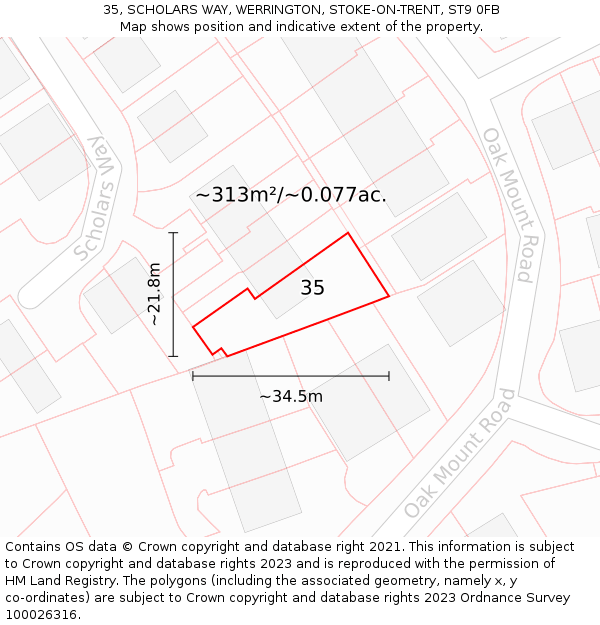 35, SCHOLARS WAY, WERRINGTON, STOKE-ON-TRENT, ST9 0FB: Plot and title map