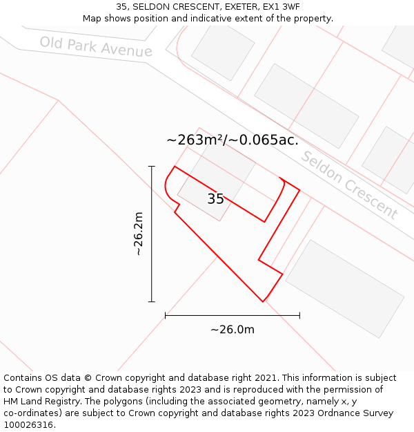 35, SELDON CRESCENT, EXETER, EX1 3WF: Plot and title map