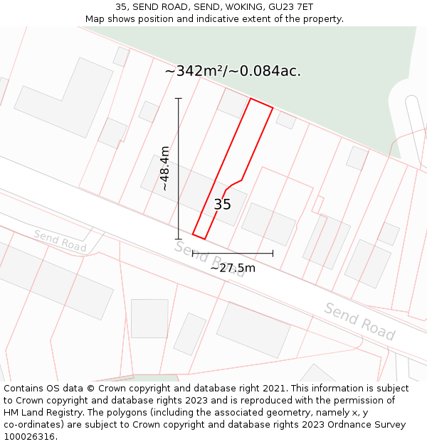 35, SEND ROAD, SEND, WOKING, GU23 7ET: Plot and title map