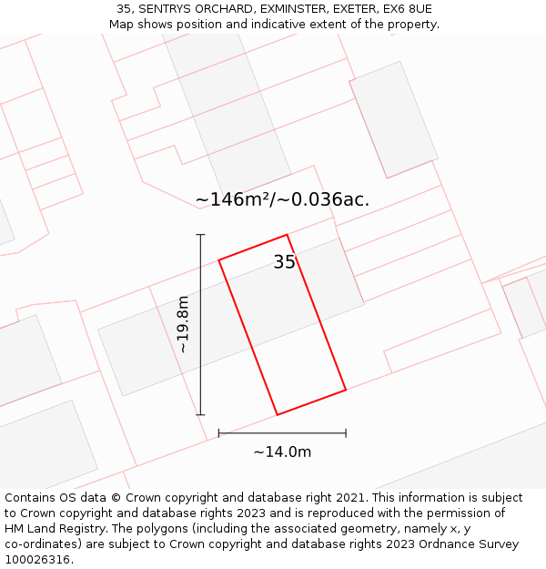 35, SENTRYS ORCHARD, EXMINSTER, EXETER, EX6 8UE: Plot and title map