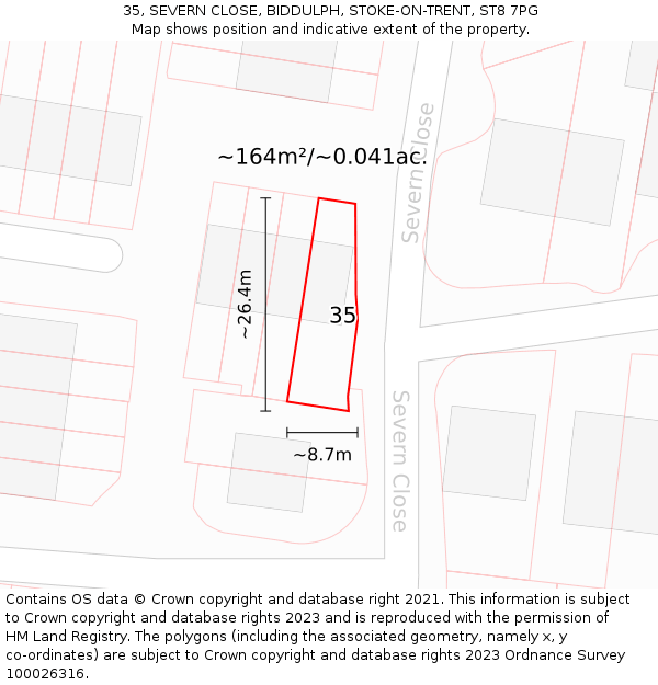 35, SEVERN CLOSE, BIDDULPH, STOKE-ON-TRENT, ST8 7PG: Plot and title map