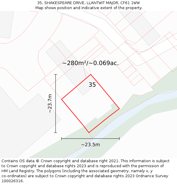 35, SHAKESPEARE DRIVE, LLANTWIT MAJOR, CF61 1WW: Plot and title map