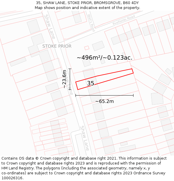 35, SHAW LANE, STOKE PRIOR, BROMSGROVE, B60 4DY: Plot and title map