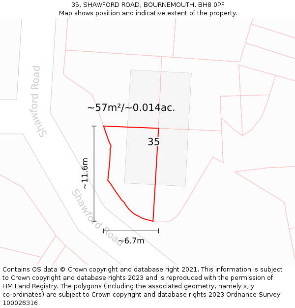 35, SHAWFORD ROAD, BOURNEMOUTH, BH8 0PF: Plot and title map