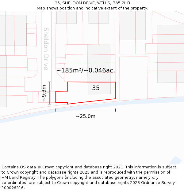 35, SHELDON DRIVE, WELLS, BA5 2HB: Plot and title map