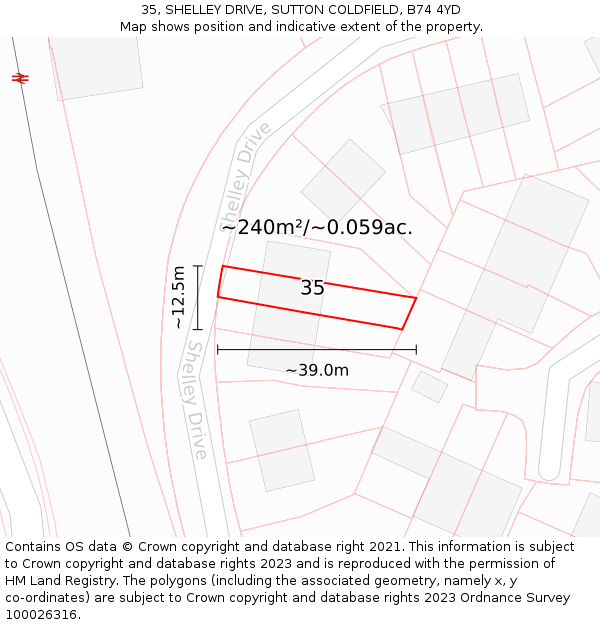 35, SHELLEY DRIVE, SUTTON COLDFIELD, B74 4YD: Plot and title map