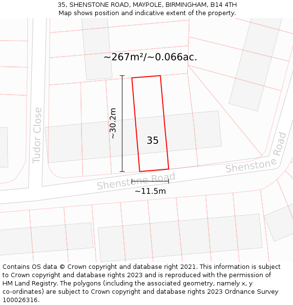 35, SHENSTONE ROAD, MAYPOLE, BIRMINGHAM, B14 4TH: Plot and title map