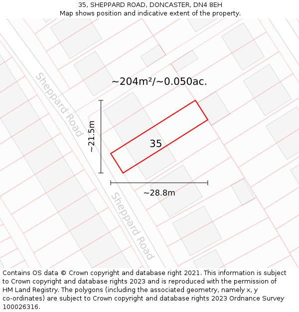 35, SHEPPARD ROAD, DONCASTER, DN4 8EH: Plot and title map