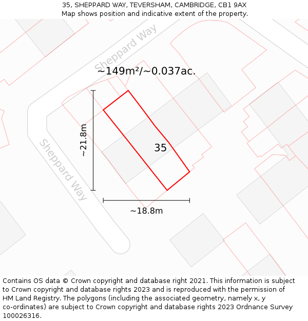 35, SHEPPARD WAY, TEVERSHAM, CAMBRIDGE, CB1 9AX: Plot and title map