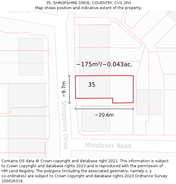35, SHROPSHIRE DRIVE, COVENTRY, CV3 1PH: Plot and title map