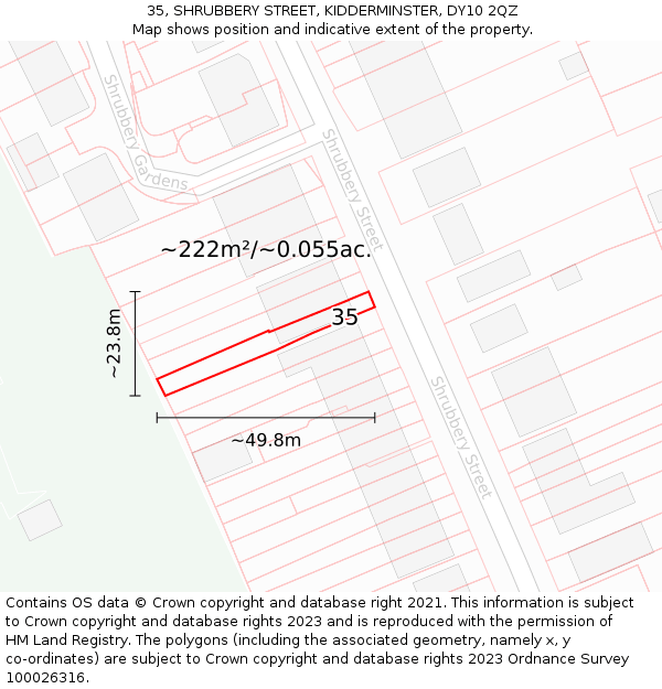 35, SHRUBBERY STREET, KIDDERMINSTER, DY10 2QZ: Plot and title map