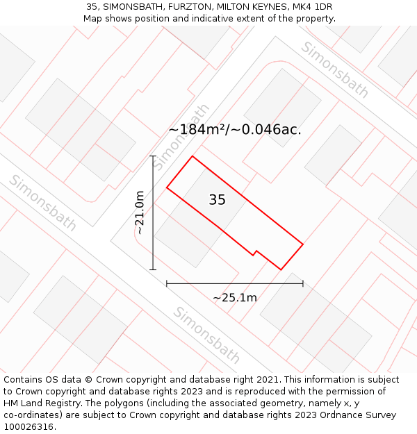 35, SIMONSBATH, FURZTON, MILTON KEYNES, MK4 1DR: Plot and title map