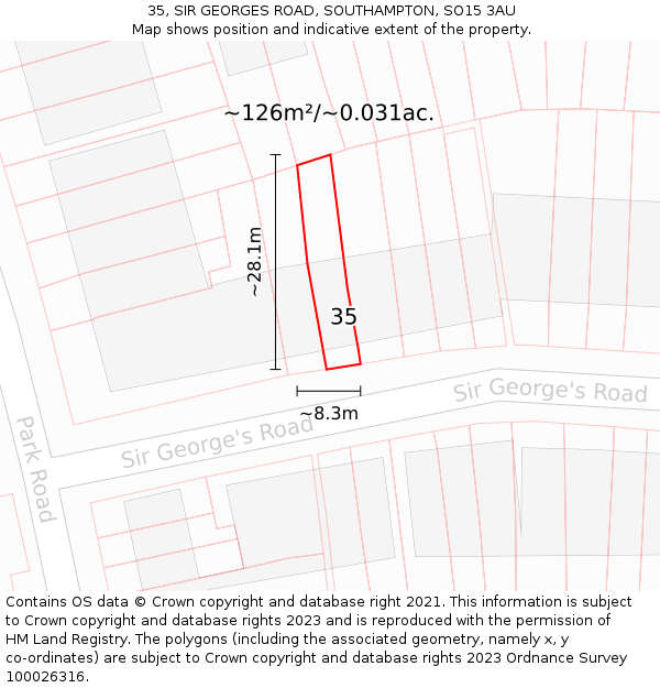 35, SIR GEORGES ROAD, SOUTHAMPTON, SO15 3AU: Plot and title map