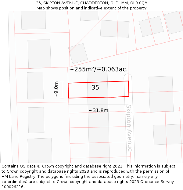 35, SKIPTON AVENUE, CHADDERTON, OLDHAM, OL9 0QA: Plot and title map