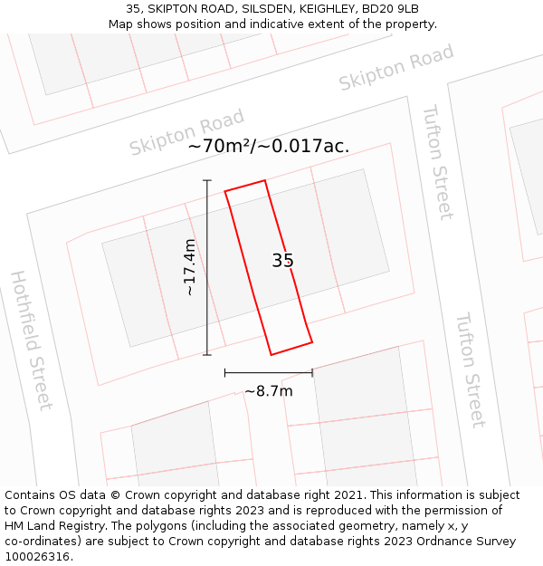 35, SKIPTON ROAD, SILSDEN, KEIGHLEY, BD20 9LB: Plot and title map