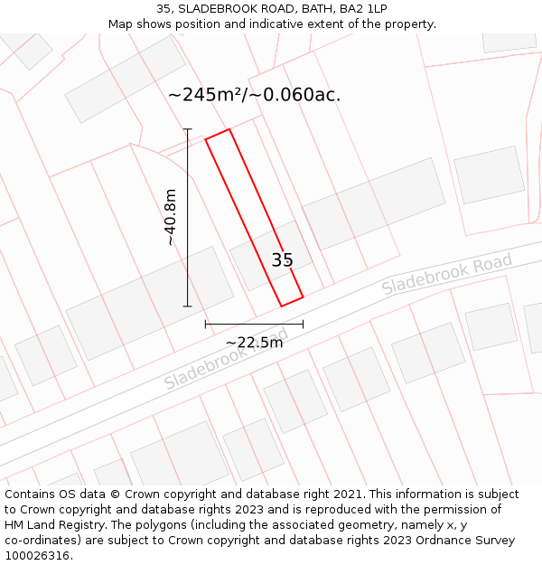 35, SLADEBROOK ROAD, BATH, BA2 1LP: Plot and title map