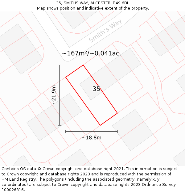 35, SMITHS WAY, ALCESTER, B49 6BL: Plot and title map