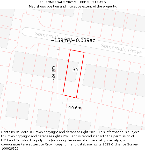 35, SOMERDALE GROVE, LEEDS, LS13 4SD: Plot and title map