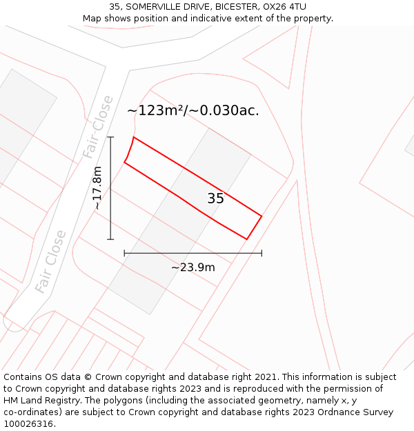 35, SOMERVILLE DRIVE, BICESTER, OX26 4TU: Plot and title map