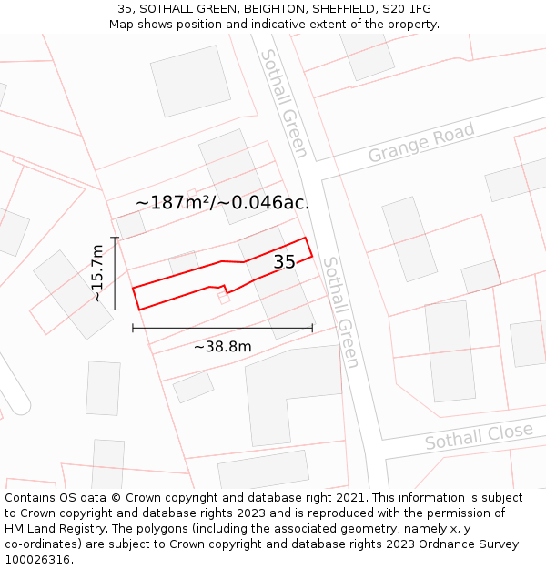 35, SOTHALL GREEN, BEIGHTON, SHEFFIELD, S20 1FG: Plot and title map