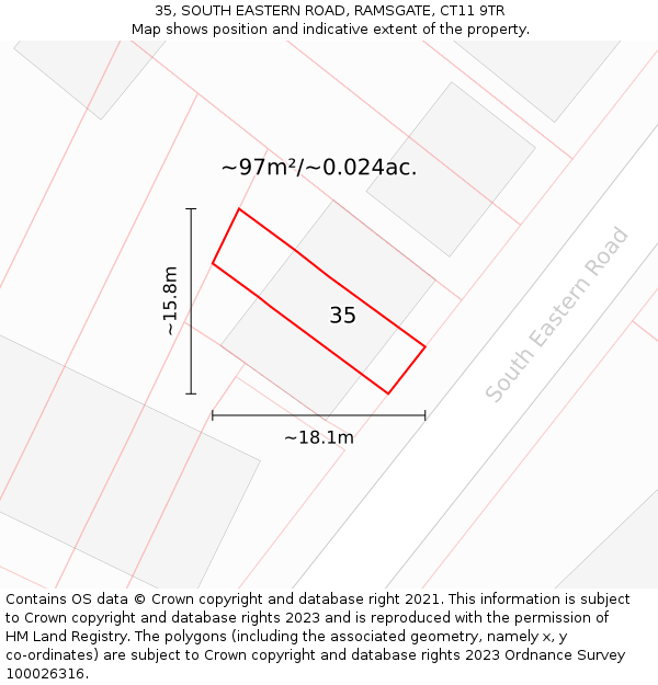 35, SOUTH EASTERN ROAD, RAMSGATE, CT11 9TR: Plot and title map
