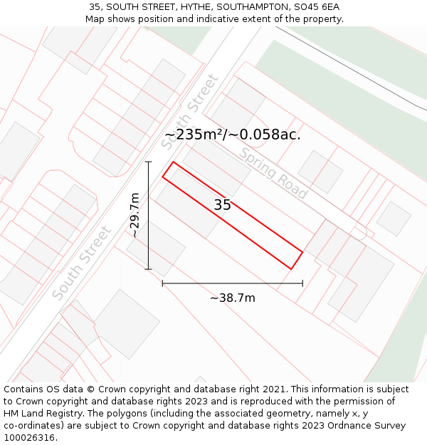 35, SOUTH STREET, HYTHE, SOUTHAMPTON, SO45 6EA: Plot and title map