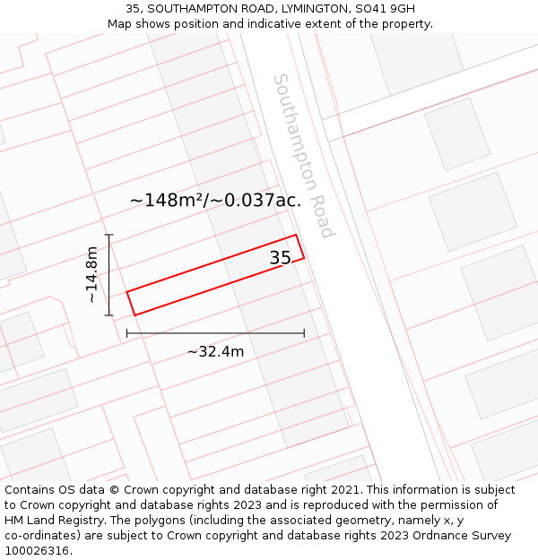 35, SOUTHAMPTON ROAD, LYMINGTON, SO41 9GH: Plot and title map