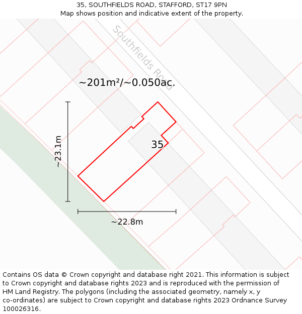 35, SOUTHFIELDS ROAD, STAFFORD, ST17 9PN: Plot and title map