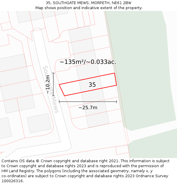 35, SOUTHGATE MEWS, MORPETH, NE61 2BW: Plot and title map