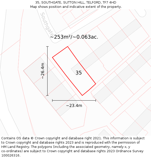 35, SOUTHGATE, SUTTON HILL, TELFORD, TF7 4HD: Plot and title map