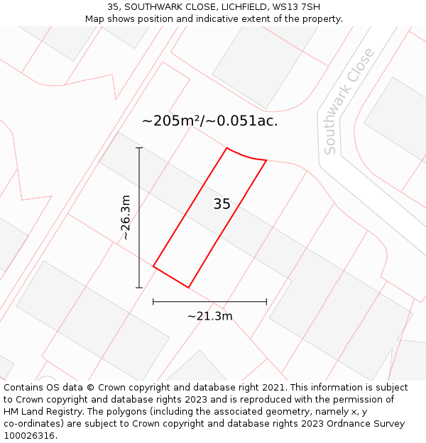 35, SOUTHWARK CLOSE, LICHFIELD, WS13 7SH: Plot and title map