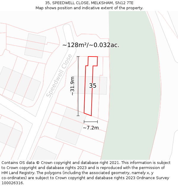 35, SPEEDWELL CLOSE, MELKSHAM, SN12 7TE: Plot and title map