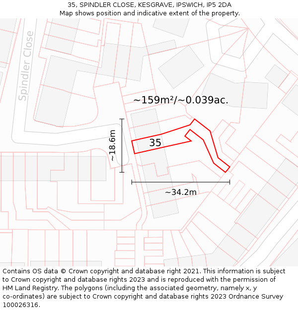 35, SPINDLER CLOSE, KESGRAVE, IPSWICH, IP5 2DA: Plot and title map