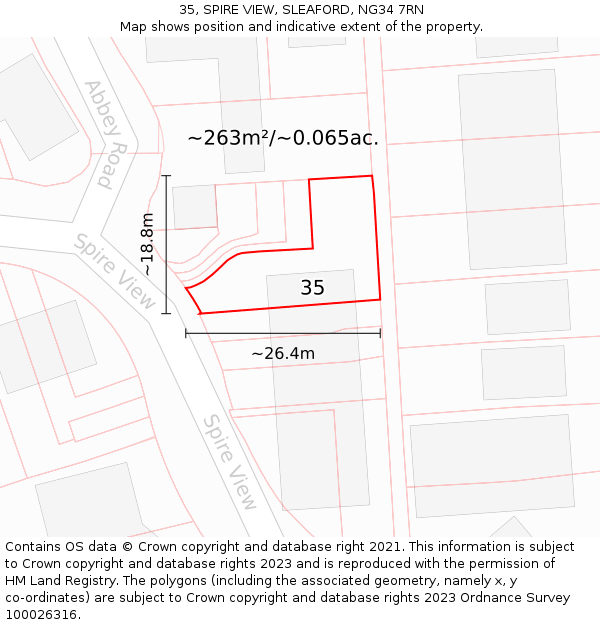 35, SPIRE VIEW, SLEAFORD, NG34 7RN: Plot and title map
