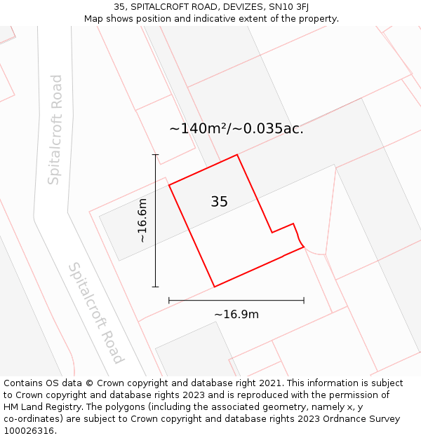 35, SPITALCROFT ROAD, DEVIZES, SN10 3FJ: Plot and title map