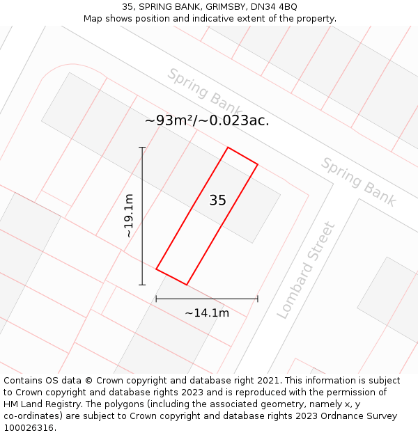 35, SPRING BANK, GRIMSBY, DN34 4BQ: Plot and title map
