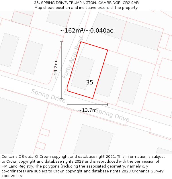 35, SPRING DRIVE, TRUMPINGTON, CAMBRIDGE, CB2 9AB: Plot and title map