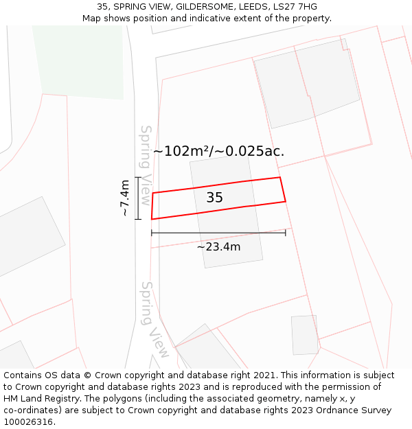 35, SPRING VIEW, GILDERSOME, LEEDS, LS27 7HG: Plot and title map