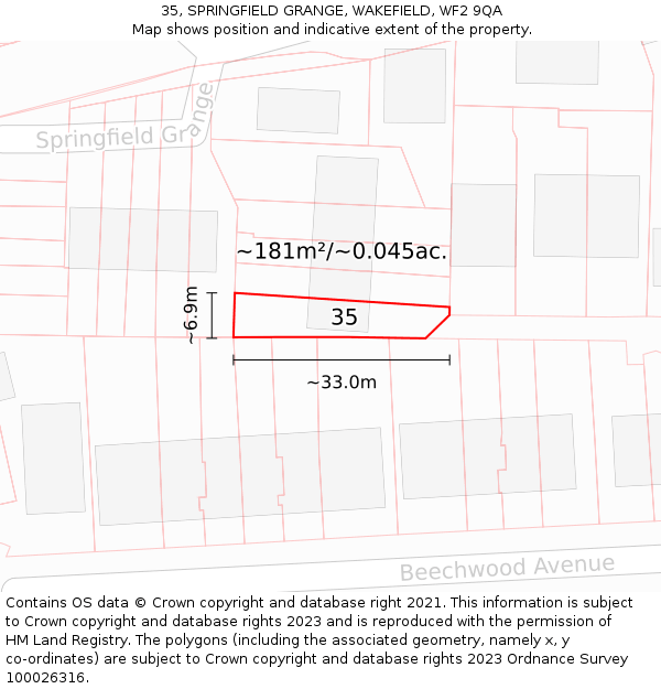 35, SPRINGFIELD GRANGE, WAKEFIELD, WF2 9QA: Plot and title map