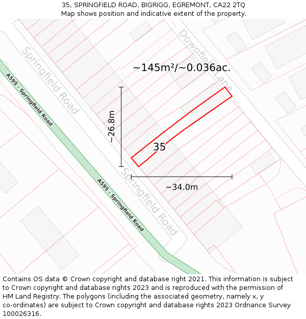 35, SPRINGFIELD ROAD, BIGRIGG, EGREMONT, CA22 2TQ: Plot and title map